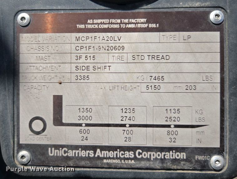 image for item EC0966 2016 UniCarriers CFS40 forklift