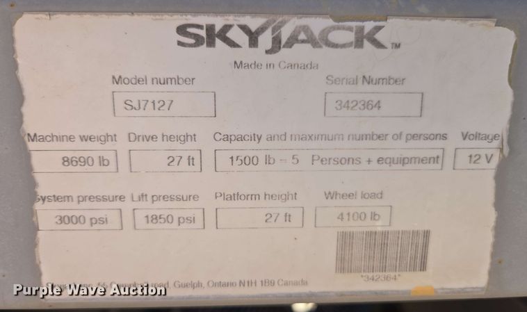 image for item EC0983 SkyJack SJ7127 vertical lift