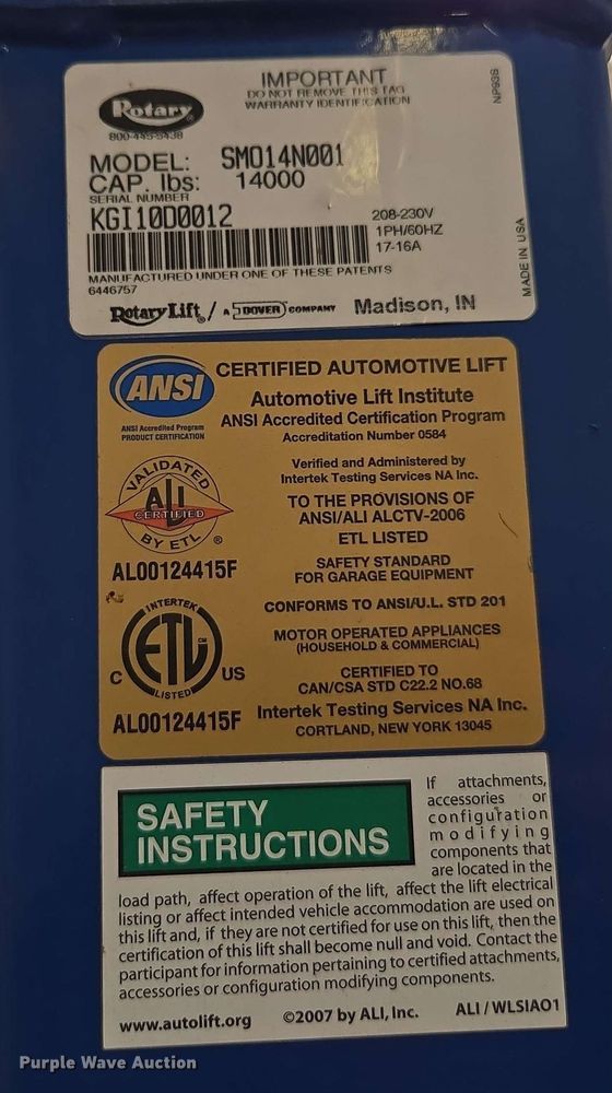 image for item EC1012 Rotary Lift SM014N001 four post automotive lift