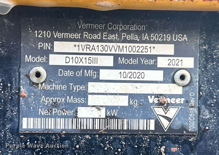image for item EC3516 2020 Vermeer D10X15 Navigator S3 directional boring unit