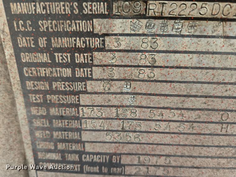 image for item EC3983 1983 Clough Equipment Co. tank trailer