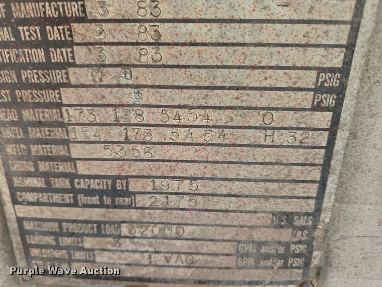 image for item EC3983 1983 Clough Equipment Co. tank trailer