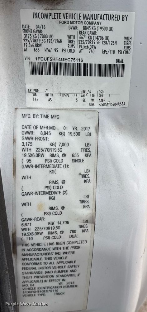 image for item ED5519 2016 Ford F550 Super Duty XL bucket truck