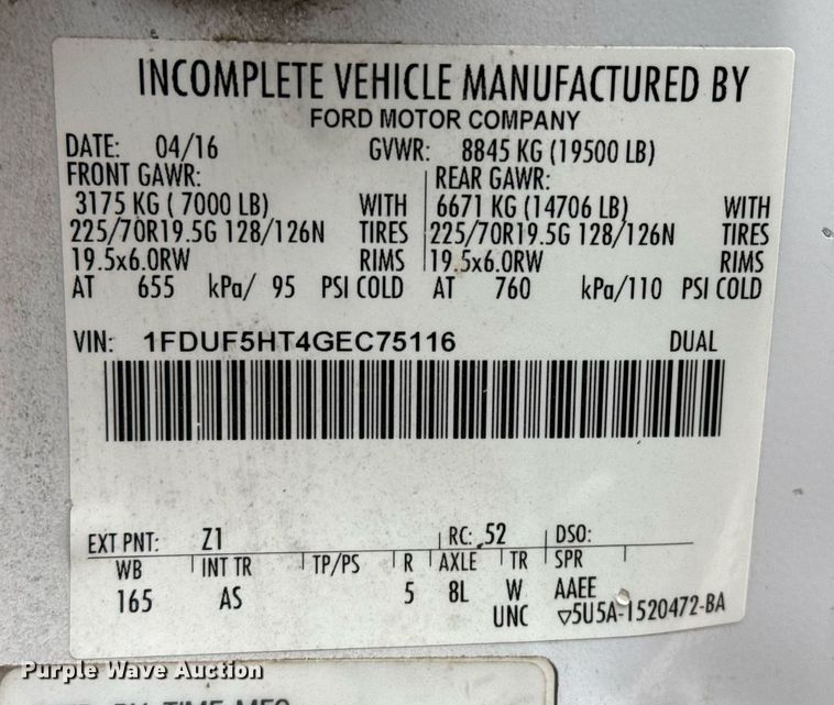 image for item ED5519 2016 Ford F550 Super Duty XL bucket truck