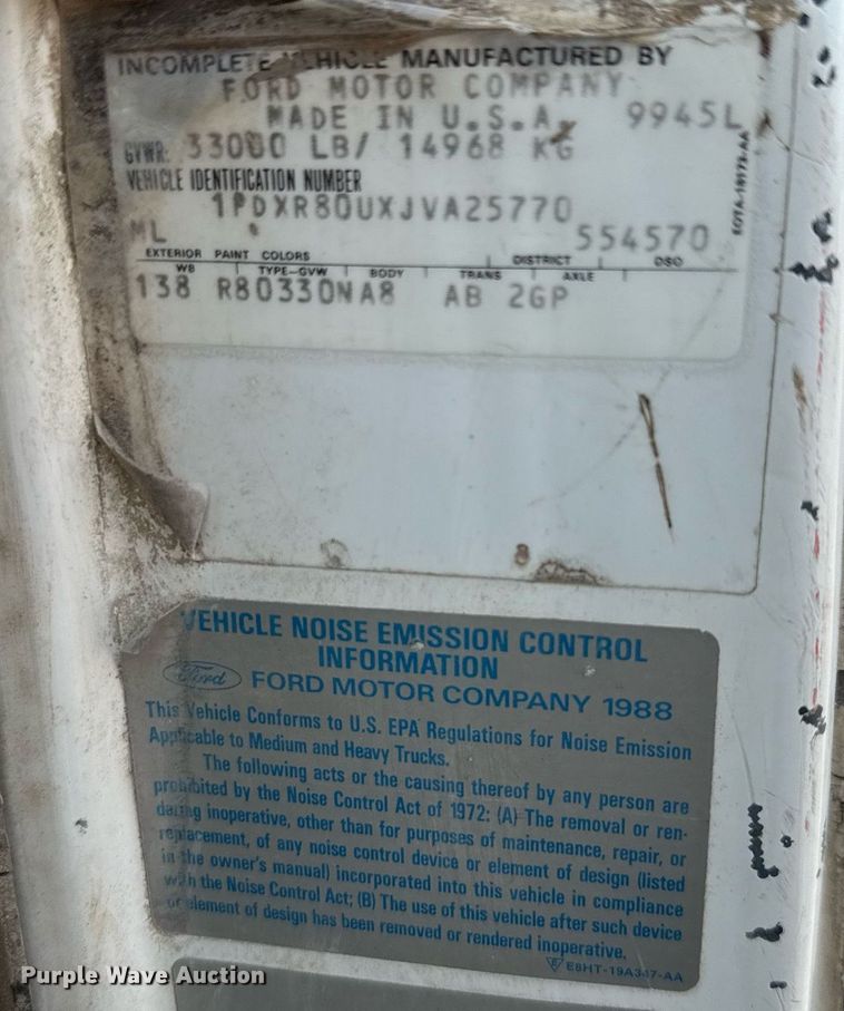 image for item ED5592 1988 Ford L8000 water truck