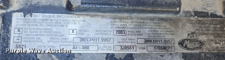 image for item EF2991 2003 Mack CV713 kill truck