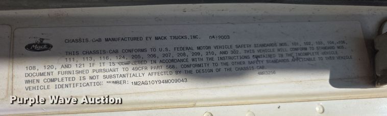 image for item EF2991 2003 Mack CV713 kill truck