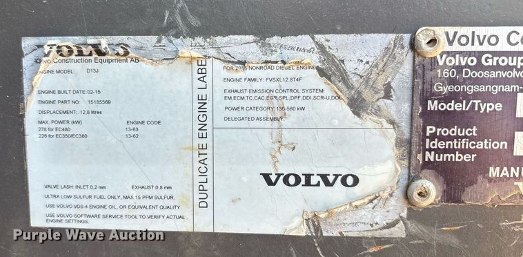 image for item EF3006 2015 Volvo EC350EL excavator