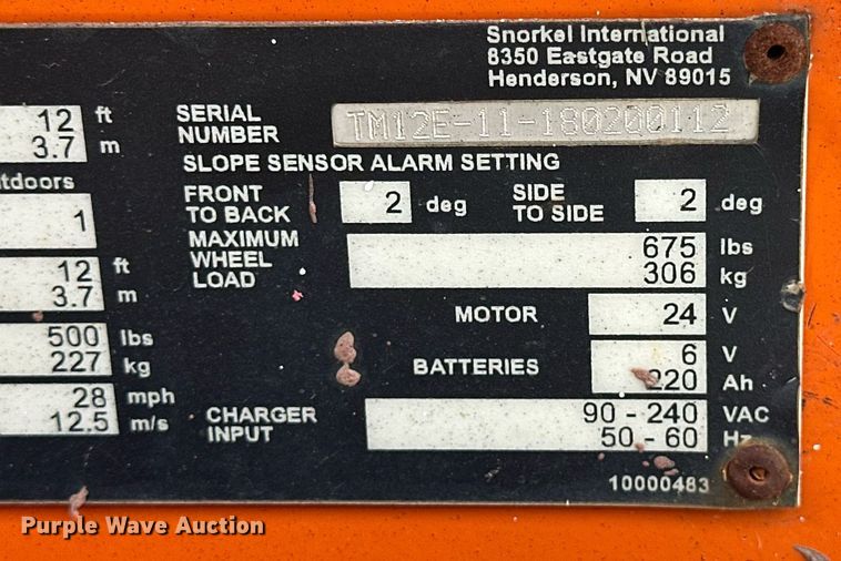 image for item EF3020 2018 Snorkel TM12E vertical lift