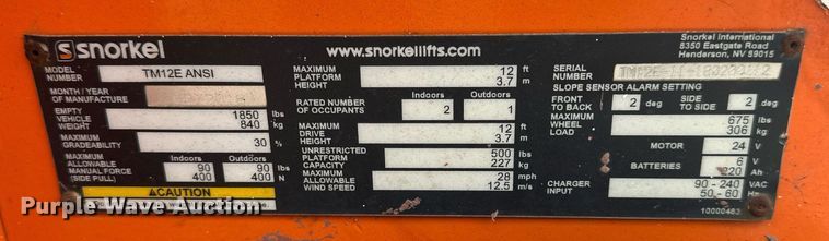 image for item EF3020 2018 Snorkel TM12E vertical lift