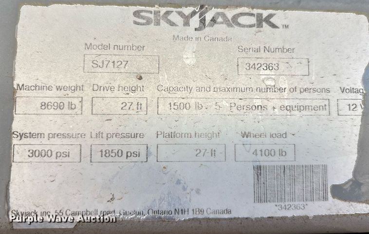 image for item EF3054 Skyjack SJ7127 scissor lift