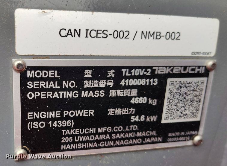 image for item EH0283 2023 Takeuchi TL10V-2 tracked skid steer loader