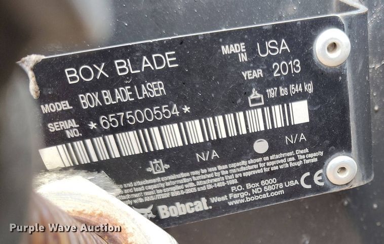 image for item EH0284 2013 Bobcat Box Blade Laser skid steer box blade