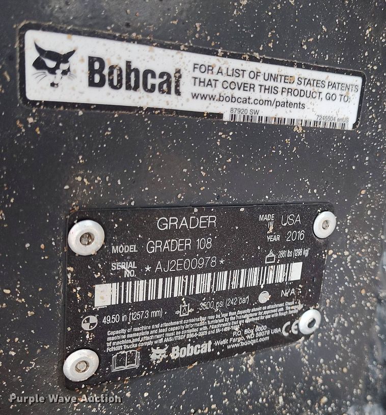 image for item EH0285 2016 Bobcat Grader 108 skid steer grader