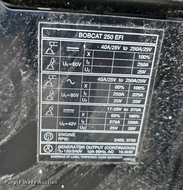 image for item EH8862 Miller Bobcat 250 EFI welder/generator