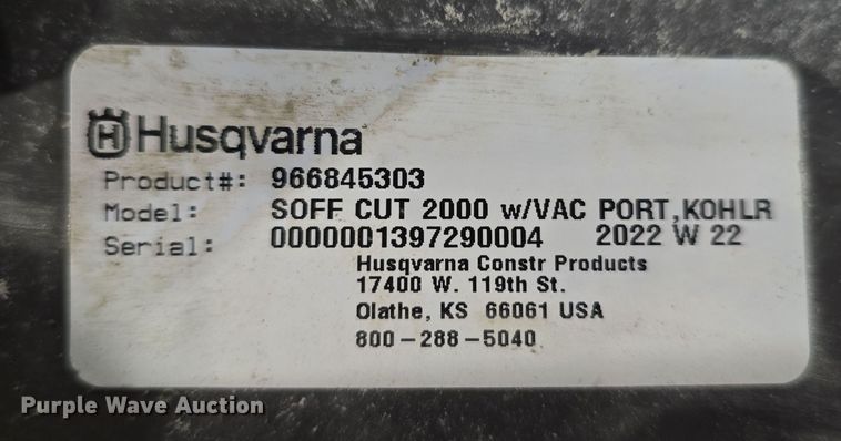 image for item EH8893 2022 Husqvarna Soff-Cut 2000 concrete saw