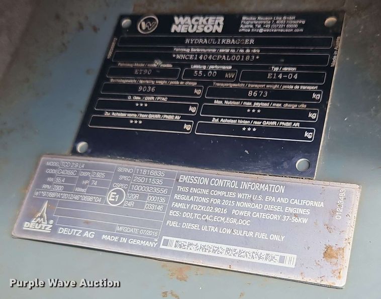 image for item EI8993 2015 Wacker Neuson ET90 mini excavator