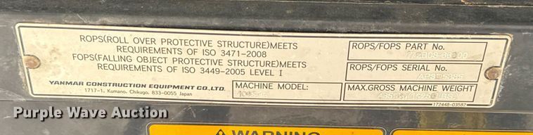 image for item EJ3663 2017 Yanmar ViO35-6A mini excavator