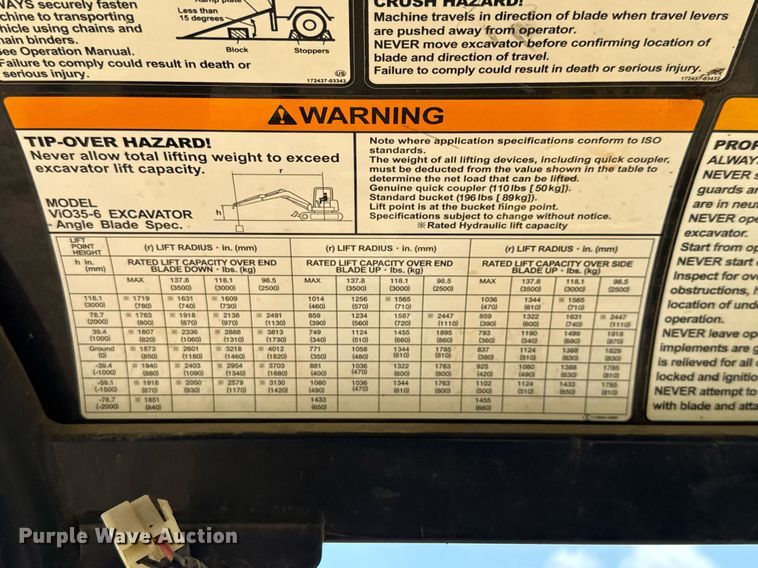 image for item EJ3663 2017 Yanmar ViO35-6A mini excavator