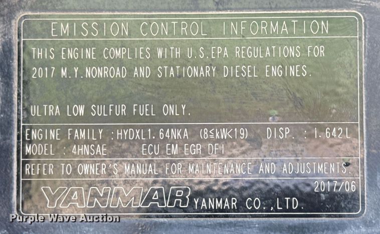 image for item EJ3663 2017 Yanmar ViO35-6A mini excavator