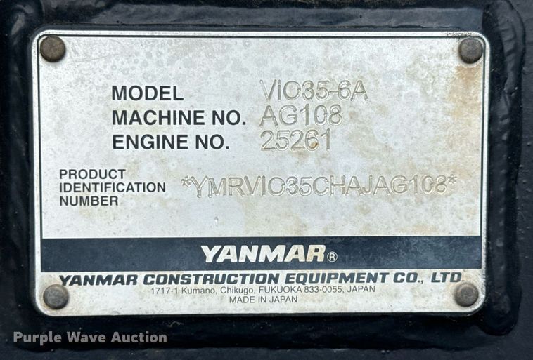 image for item EJ3663 2017 Yanmar ViO35-6A mini excavator