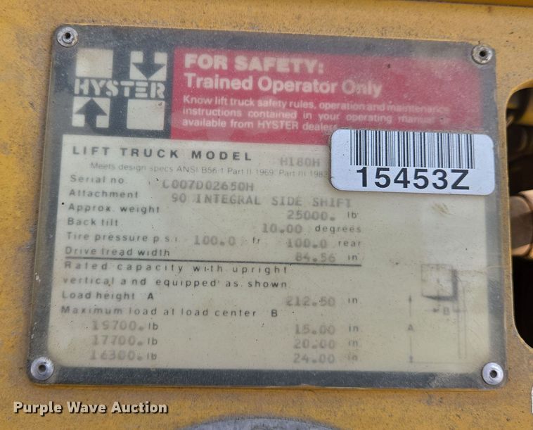 image for item EJ7519 Hyster H180H forklift