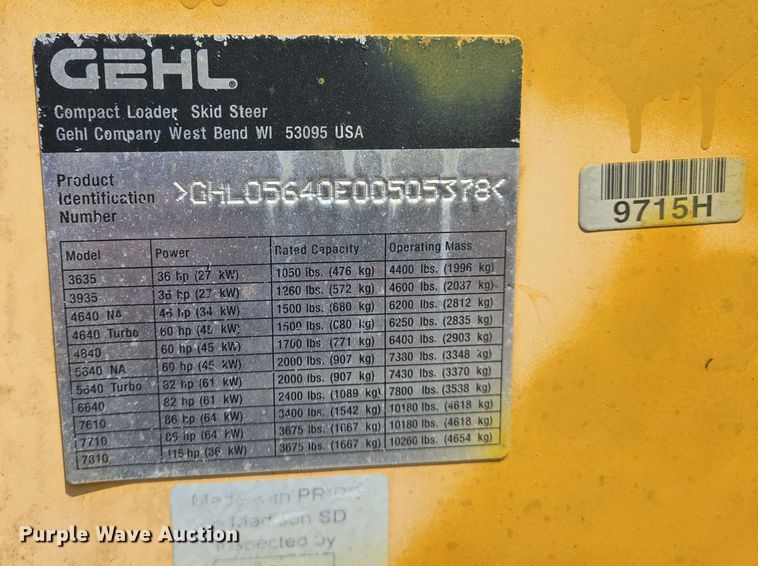 image for item EJ7532 2004 Gehl 5640 skid steer loader