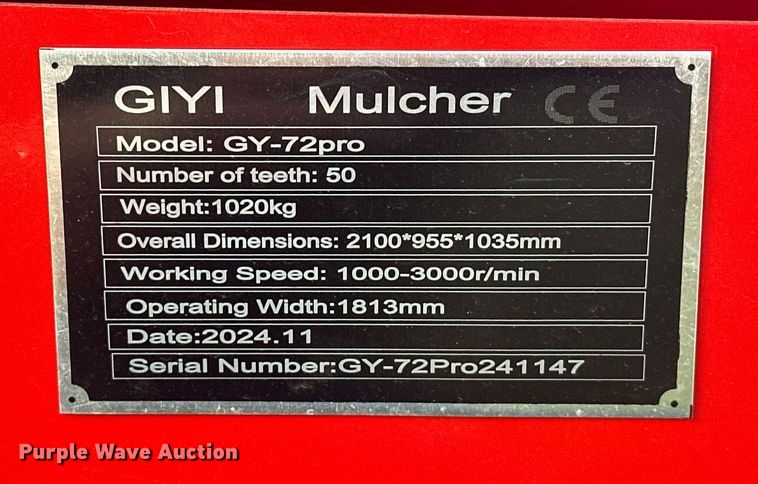 image for item EJ8660 2024 GIYI GY-72pro skid steer mulcher