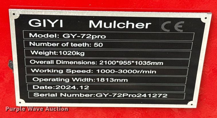 image for item EJ8702 2024 Giyi GY-72pro skid steer mulcher