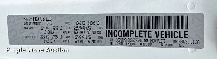 image for item EJ8704 2019 Dodge Ram 5500 utility / service truck