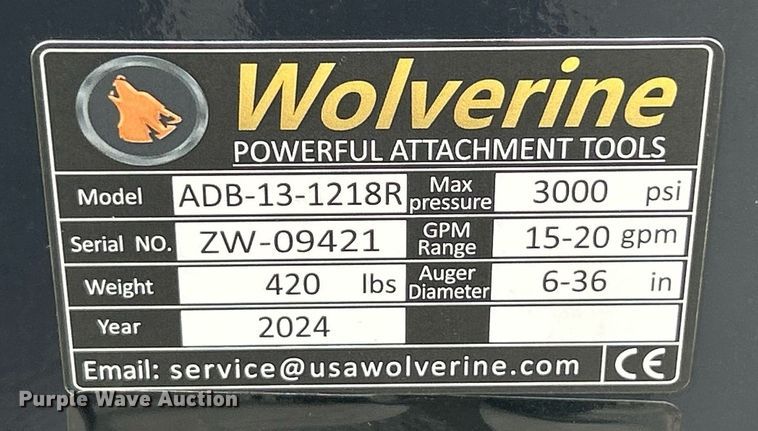 image for item EK2900 2024 Wolverine ADB-13-1218R skid steer auger