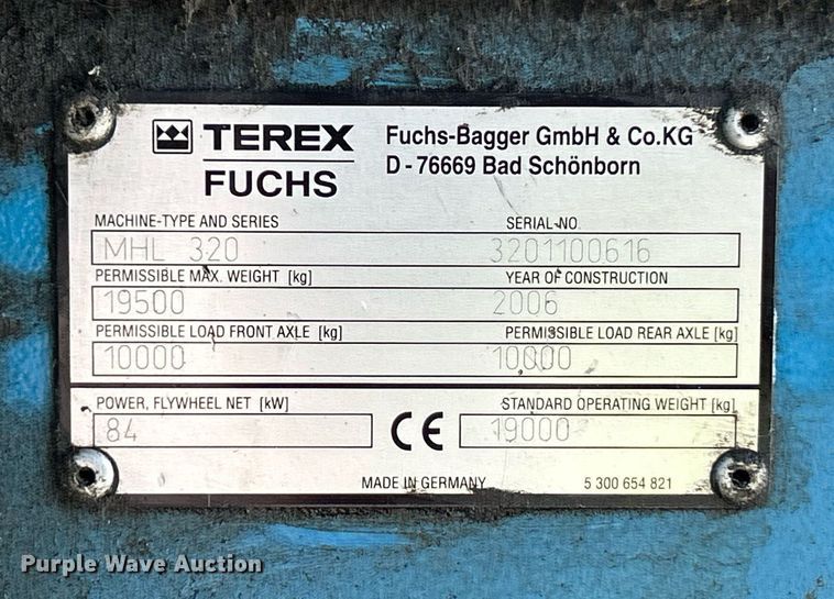 image for item EK2921 2006 Terex Fuchs MHL 320 wheeled excavator