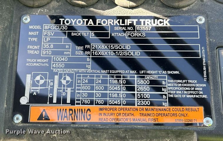 image for item EK2923 Toyota 8FGU30 forklift