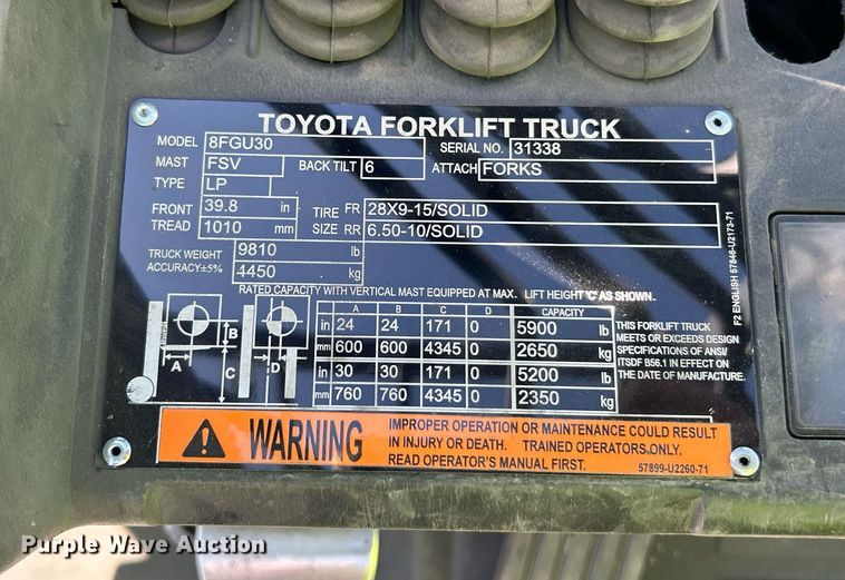 image for item EK2924 Toyota 8FGU30 forklift