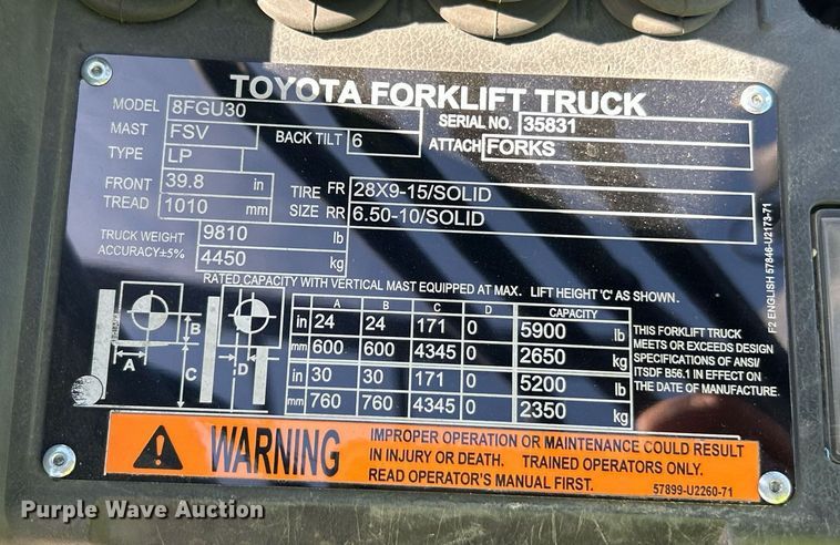 image for item EK2929 Toyota 8FGU30 forklift