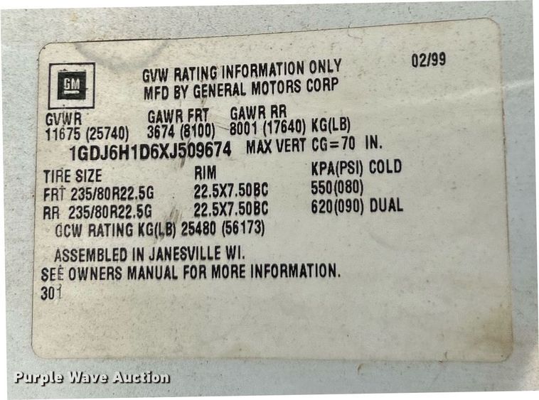 image for item EK2954 1999 GMC C6500 dump truck