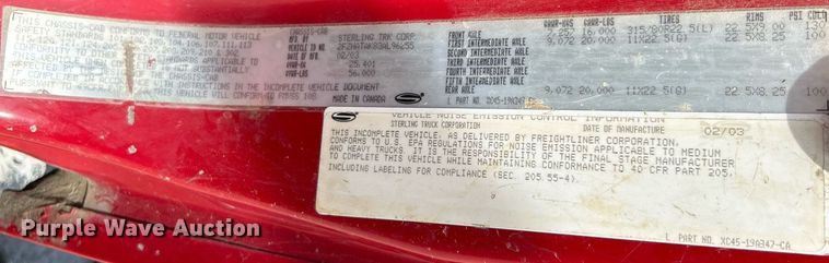 image for item EK2970 2003 Sterling L7500 dump truck