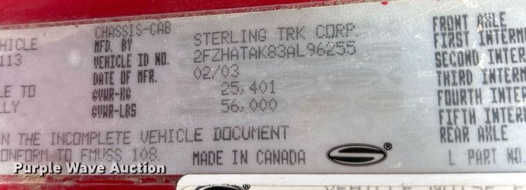 image for item EK2970 2003 Sterling L7500 dump truck