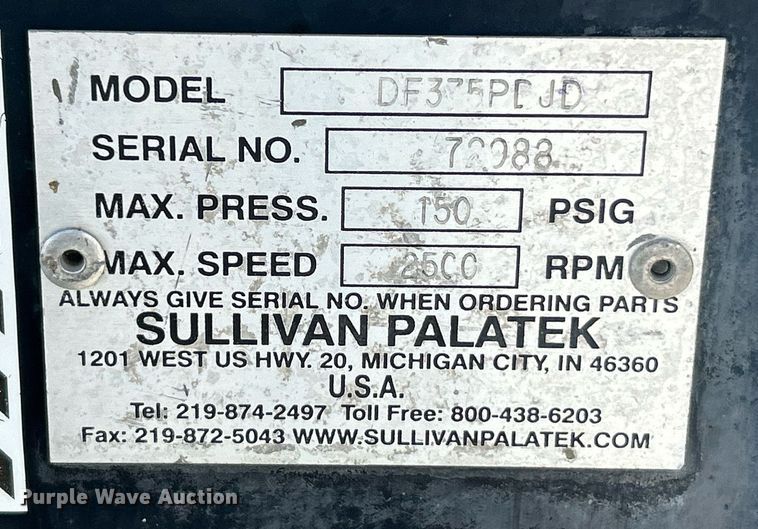 image for item EK2987 Sullivan DF375PDJD air compressor