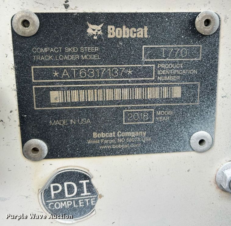 image for item EK2997 2018 Bobcat T770 tracked skid steer loader