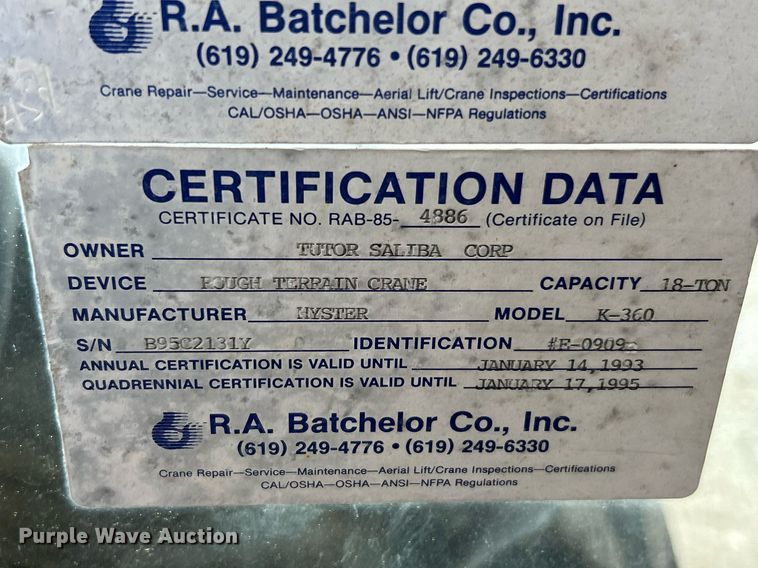 image for item EK8035 Hyster K-360 crane