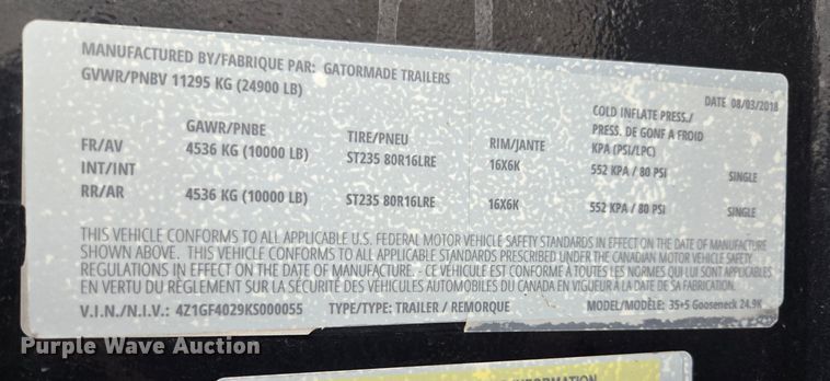 image for item EL2032 2019 Gatormade equipment trailer