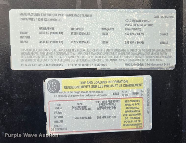 image for item EL2032 2019 Gatormade equipment trailer