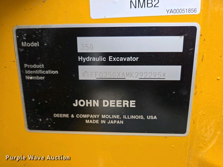 image for item EM6020 2021 John Deere 35G mini excavator