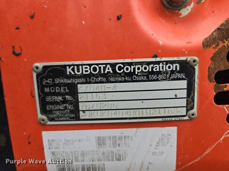 image for item EM7171 2014 Kubota  KX040–4 mini excavator