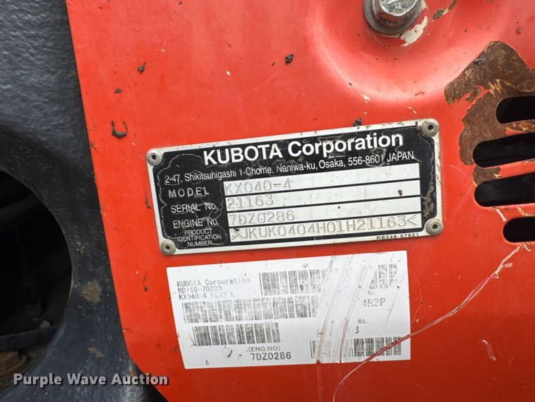 image for item EM7171 2014 Kubota  KX040–4 mini excavator