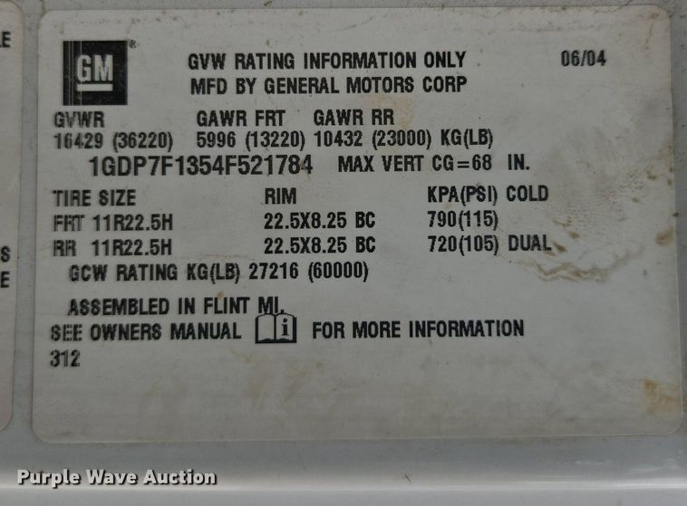 image for item EM7173 2004 GMC  T7500 dump truck