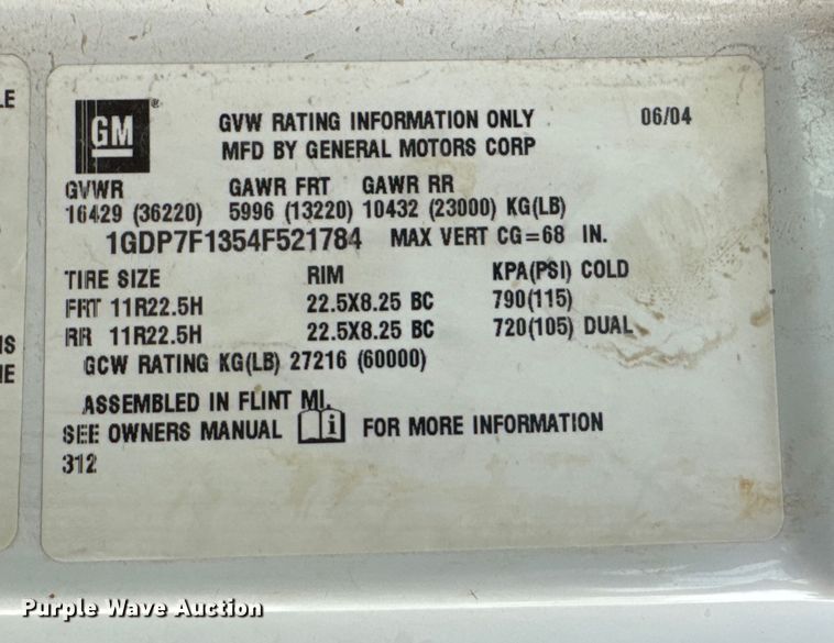 image for item EM7173 2004 GMC  T7500 dump truck