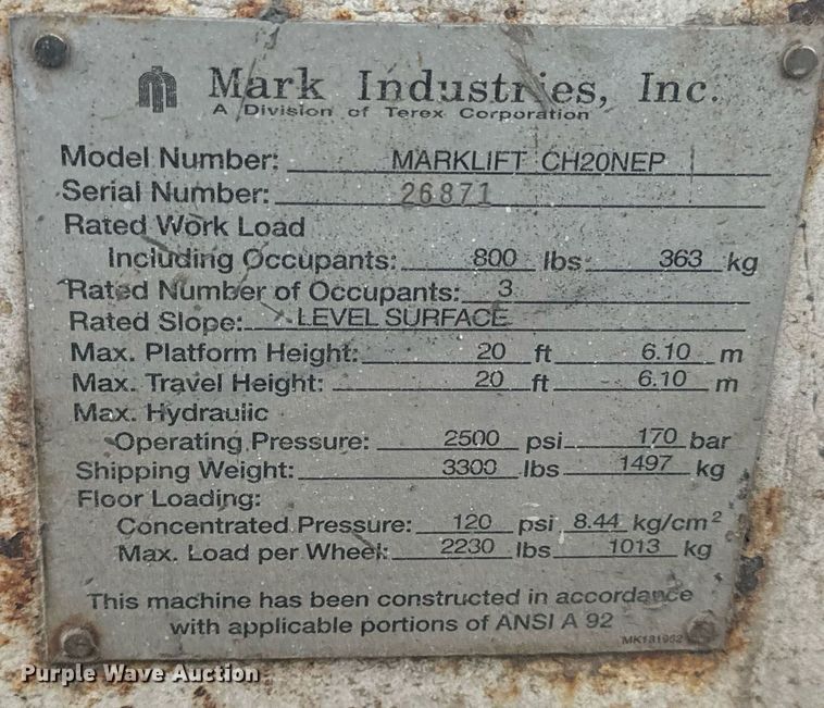 image for item EN4506 1997 Marklift CH20NEP scissor lift