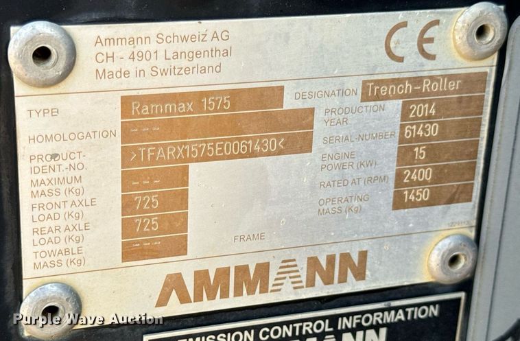 image for item EN4517 2014 Rammax RX1575 trench compactor